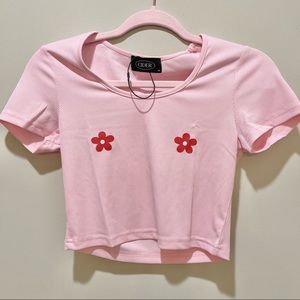 Cider Pink Nipple Flower Cropped Baby Tshirt Medium